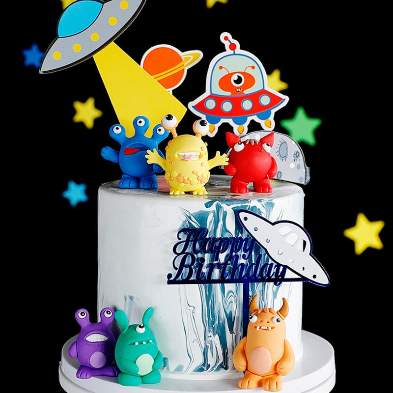 Space Birthday Decor Cake Topper Astronaut Decoration Alien Cakes Toppers Boy Party Gifts 