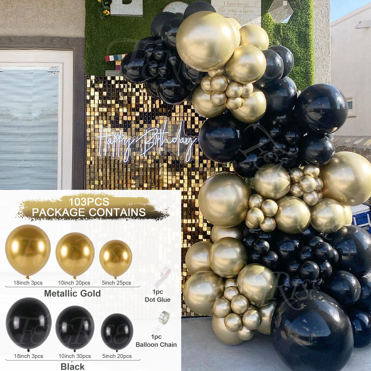 Birthday Black Gold Balloon Garland Arch Kit Happy 30 40 50 Birthday Party Decoration Adults Baby Shower Balloon Supplies PartyDecorHQ