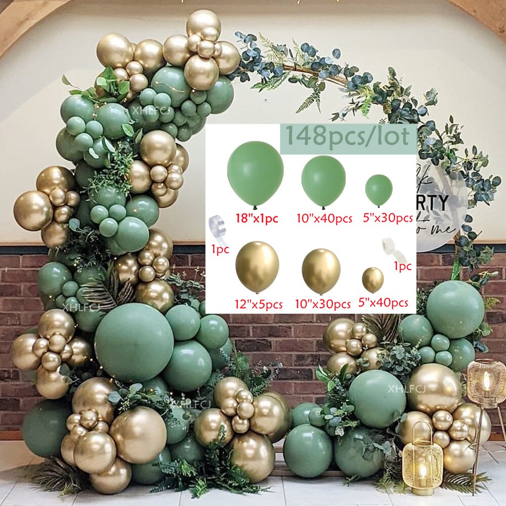 pcs Bean Green Balloon Garland Arch Kit Gold Chrome Latex Jungle Safari Birthday Party Decorations Baby Shower Helium Globos Inflatable