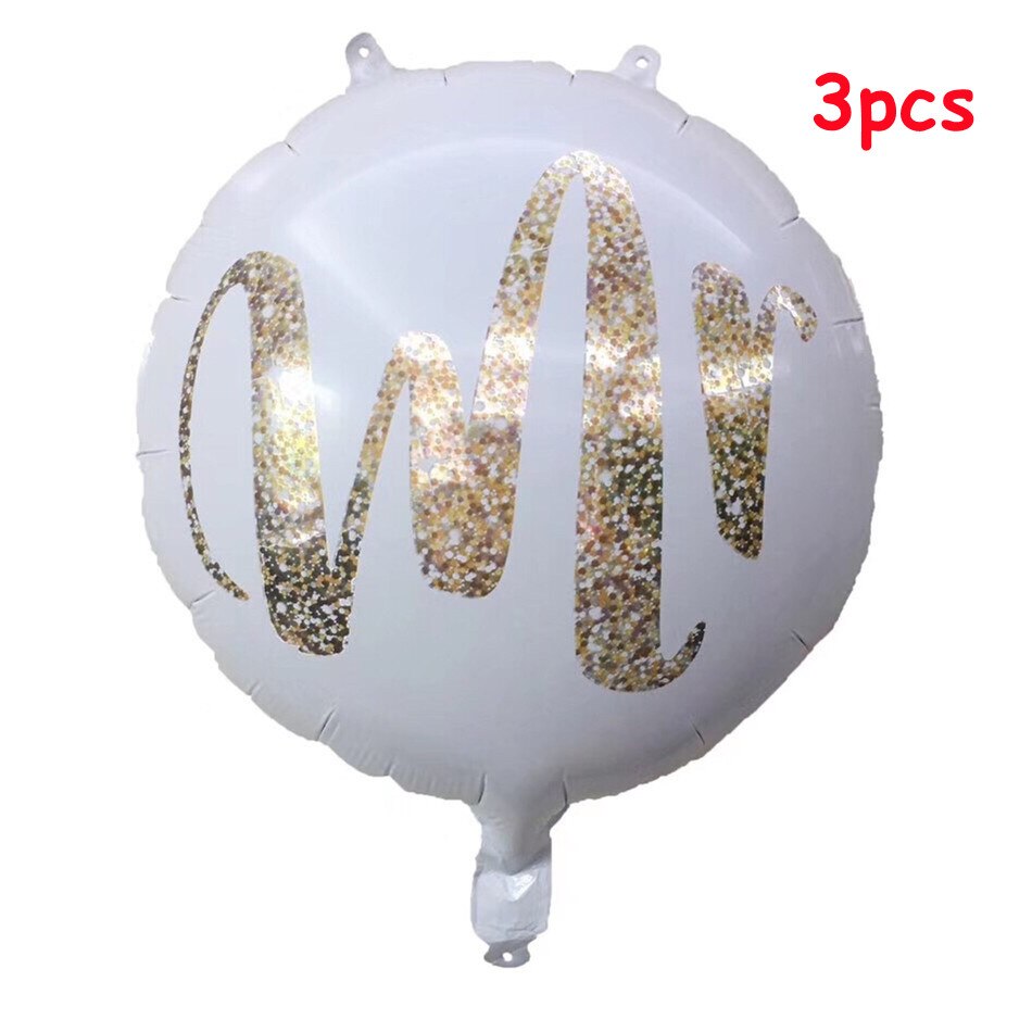 Set Round White Gold Glitter Print Mr&Mrs LOVE Foil Balloons Bride Marriage Valentine's Day Globos Wedding Party Decor 