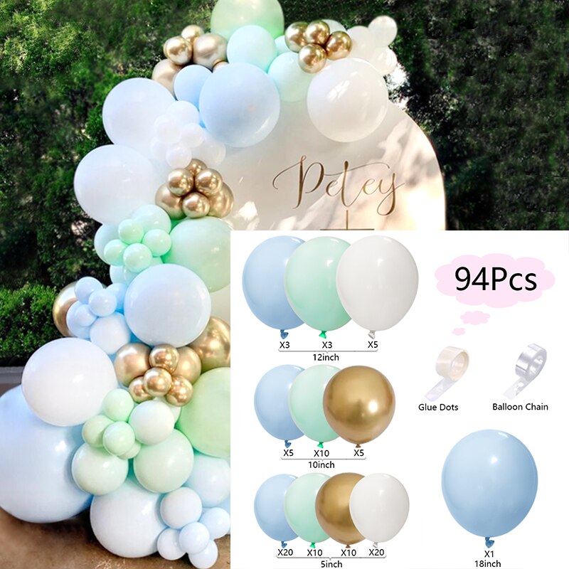 Balloons Arch Set Blue Green White Golden Balloon Garland Baby Baptism Shower Happy Birthday Party Wedding Decoration Inflatable Decorations