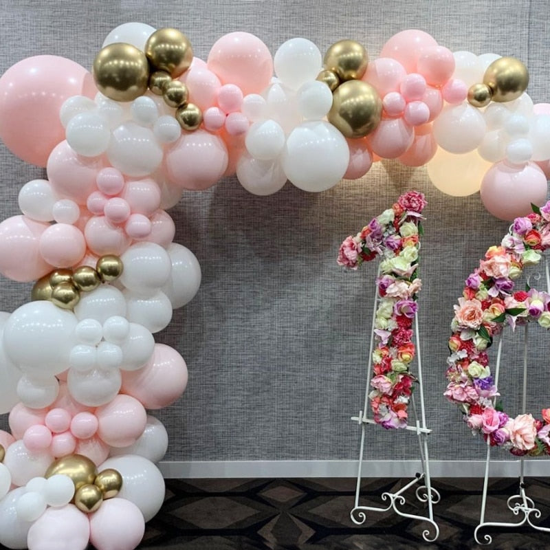 Balloons Arch Set Pink White Balloon Garland Baby Baptism Girl Shower Wedding Kids Adult Birthday Party Metal Decoration Inflatable Decorations