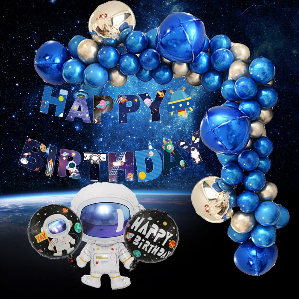 Space Astronaut Theme Birthday Party Decoration Blue Silver Balloon Arch Set Boys rd Supplies Foil 