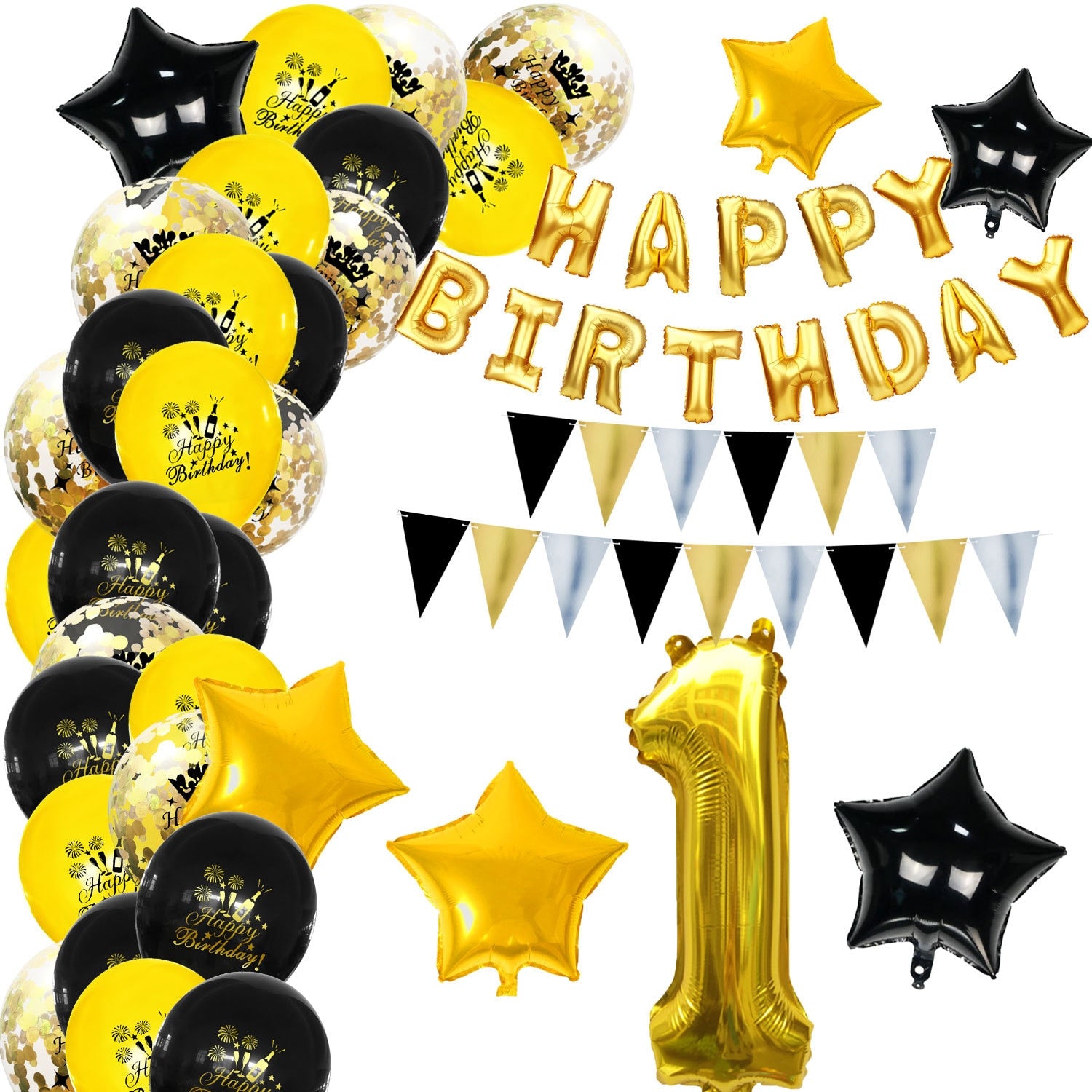 Golden Birthday Confetti Balloon Set Fivepointed Star Number Foil Boy Girl Men Women Party Decoration 