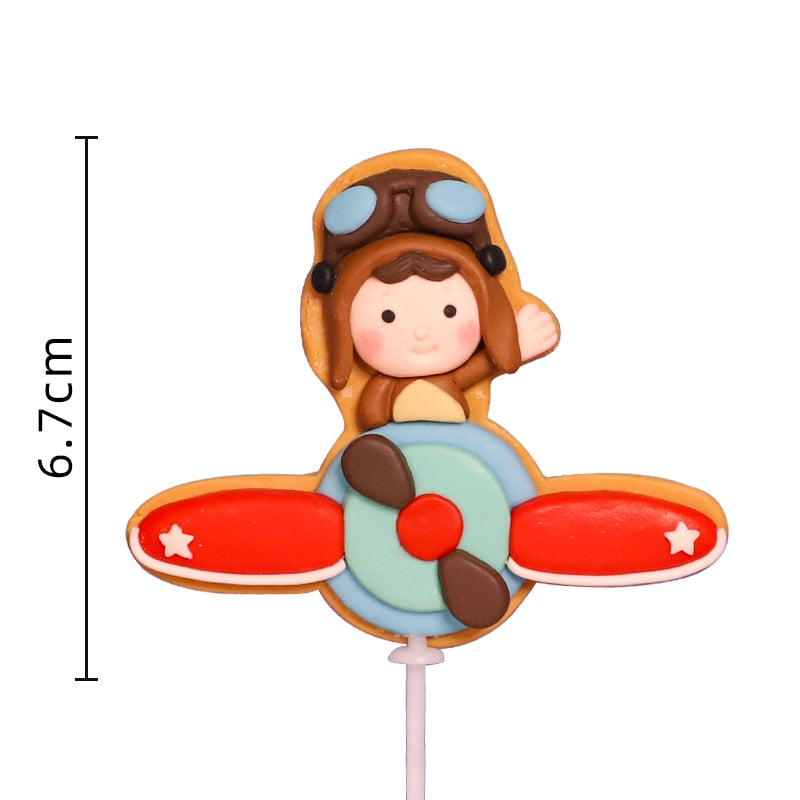 Cartoon Cloud Fighter Windmill Pilot Girl Boy Happy Birthday Cake Topper Baking Suplies Party Decoration Kid Sweet Gifts 