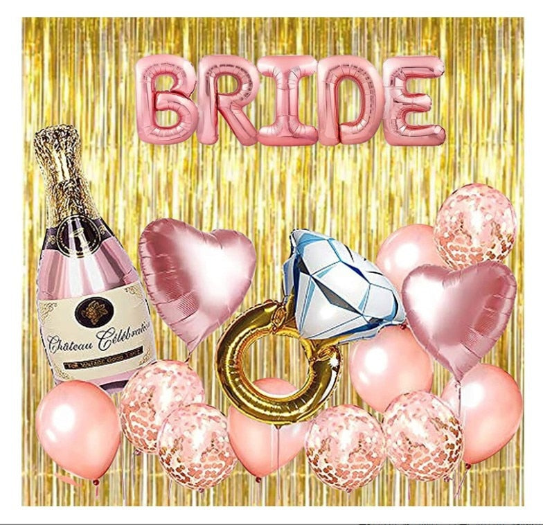 Bachelor Party Decoration Diamond Ring Champagne Foil Balloons Confetti Fringe Curtain Bridal Shower Supplies 