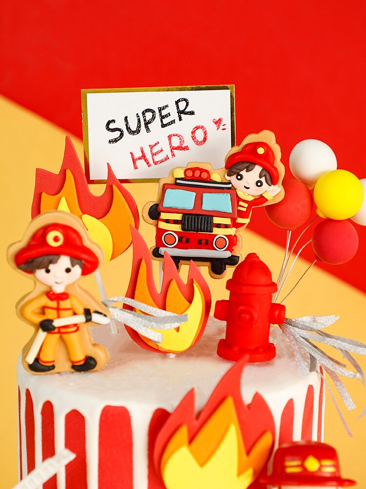 Lovely Fire fighting Hero decor Cake Topper birthday parti Birthday Party Kids Boy Decoration Baking Cakes Toppers Gifts 