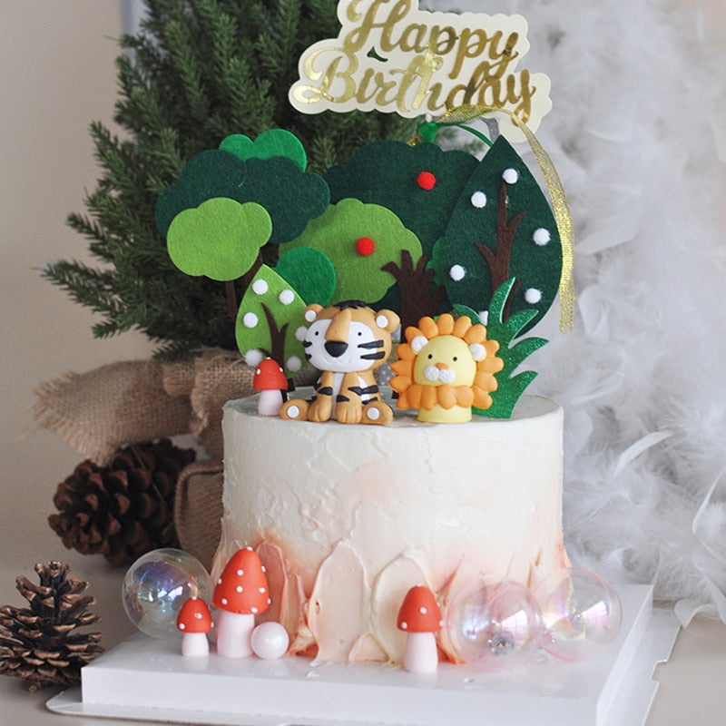 Jungle Theme Animals Decoration Cake Birthday Party Lion Rabbit Zoo Forest Figures Deco Kids Baby Festival Favors Gift 