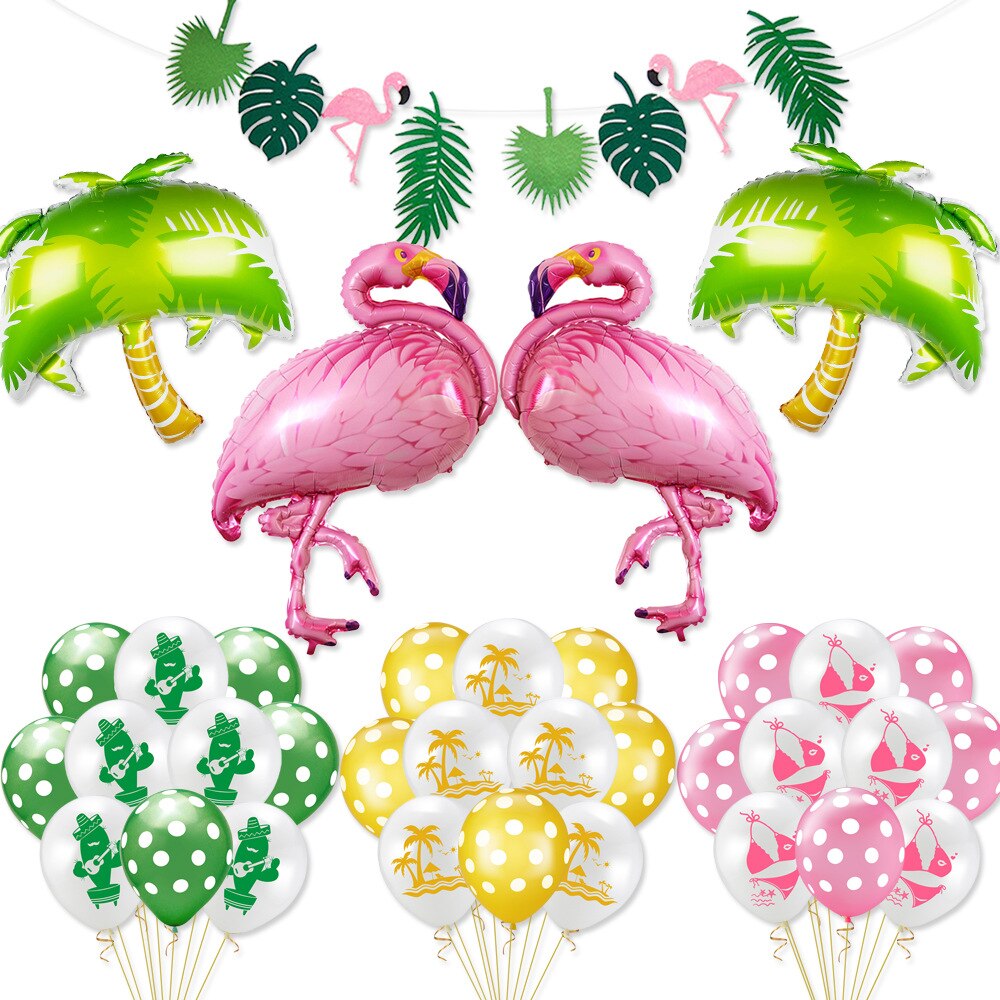 Hawaii Birthday Party Decoration Flamingo Pineapple Foil Balloon Palm Leaf Banner Girls Summer Baby Shower Supplies 