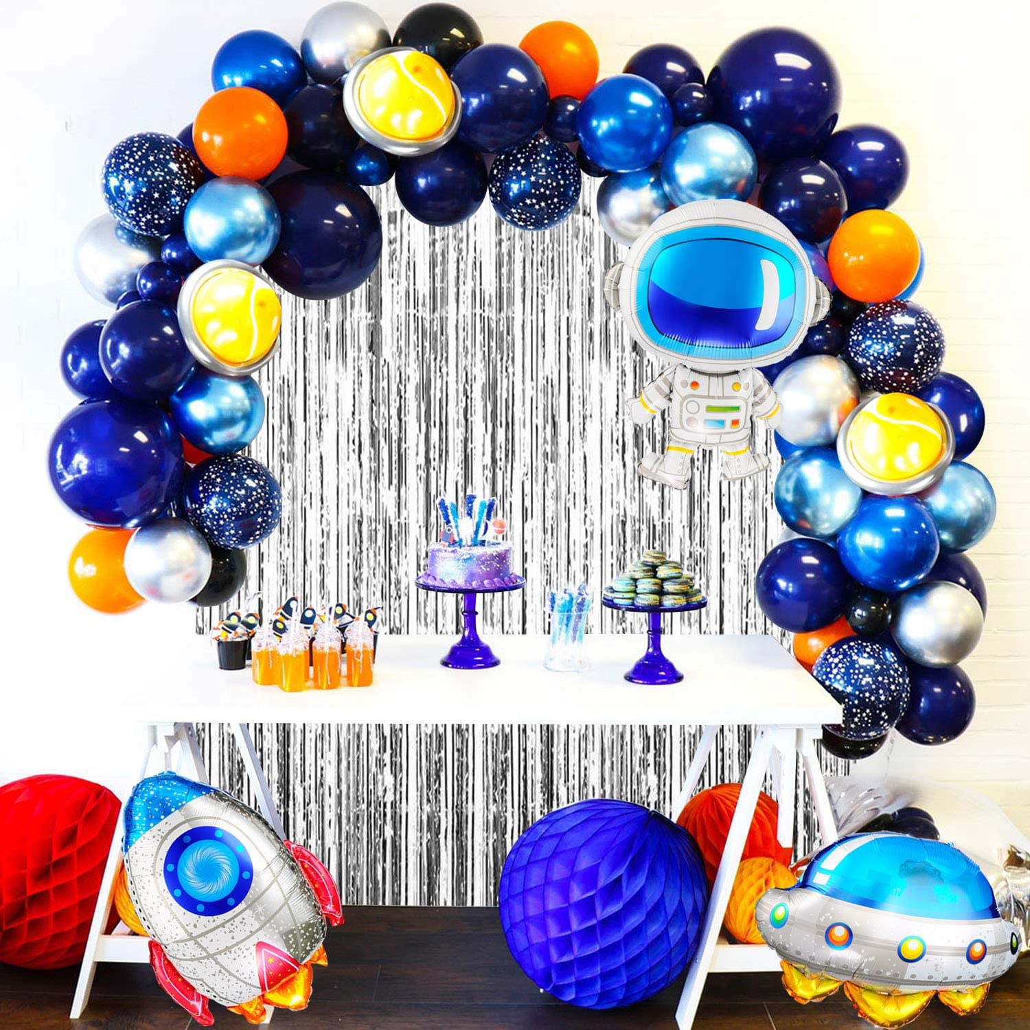 Outer Space Balloon Garland Kit Party Decorations Rocket Balloons Star Number Themed Birthday Supplies Inflatable