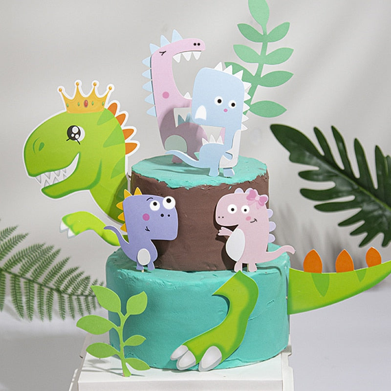 HUHULE Dinosaur Themed Party Cake Decoration Birthday Kids Paper Topper Boys Top Deco Dino 