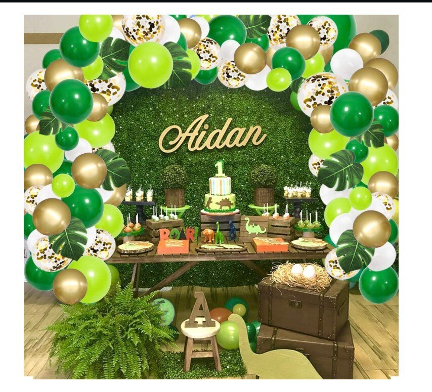 Pack Jungle Theme Party Decoration Green Gold Balloon Arch Kit Artificial Tropical Palm Leaf Birthday Baby Shower 