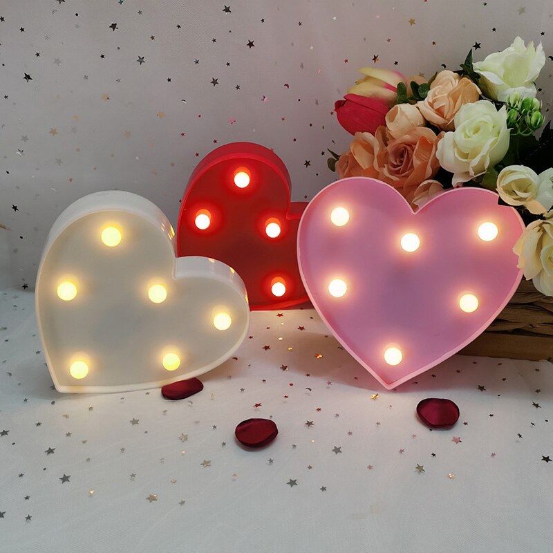 Romantic Love Heart Led Letter Lamp Valentine's Day Red Pink Night Light Ornament Wedding Birthday Party Home Room Decoration 