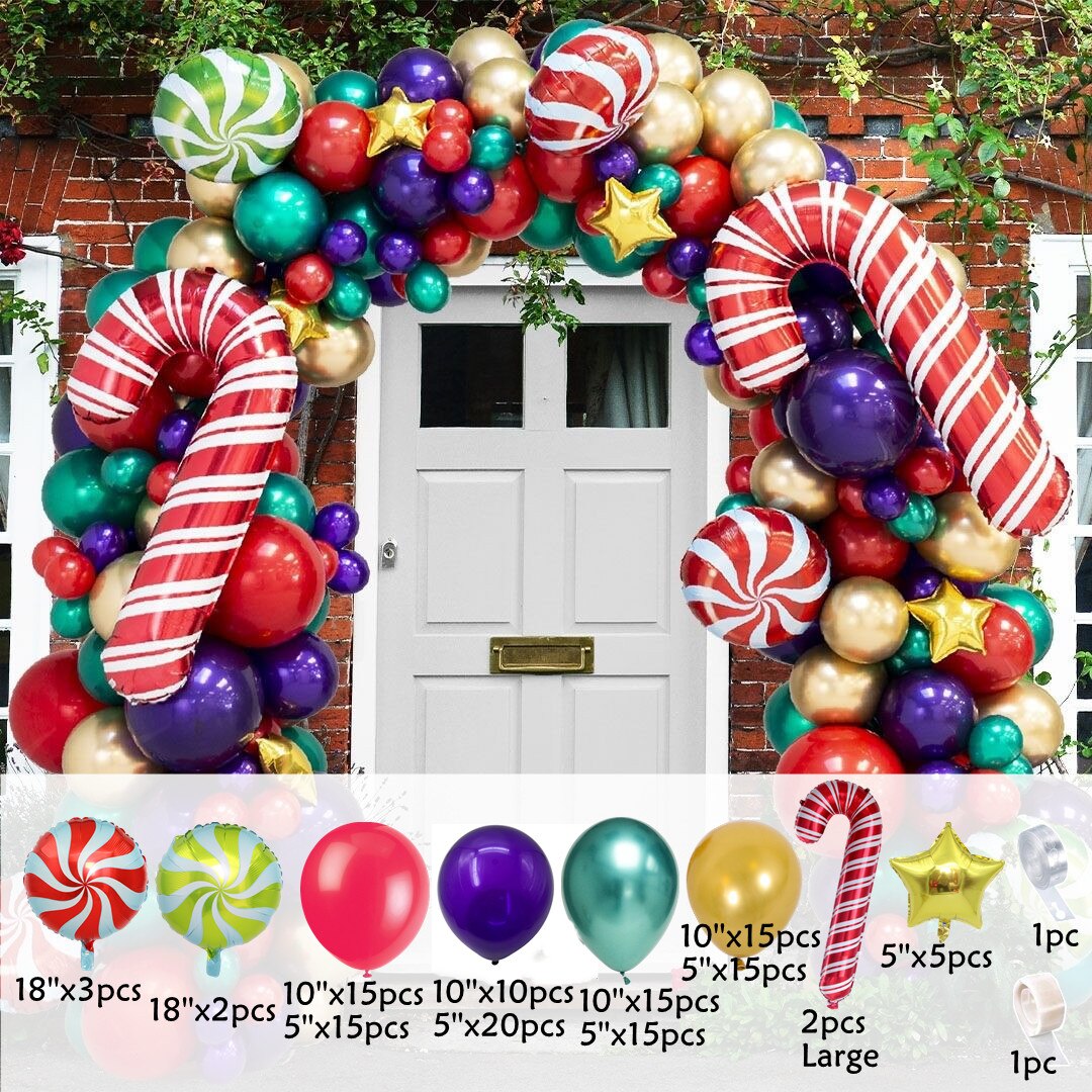 pcs Christmas Balloon Garland Cane Lollipop Latex Gold Green Chrome Balloons Party Decorations Xmas Globos Navided Inflatable