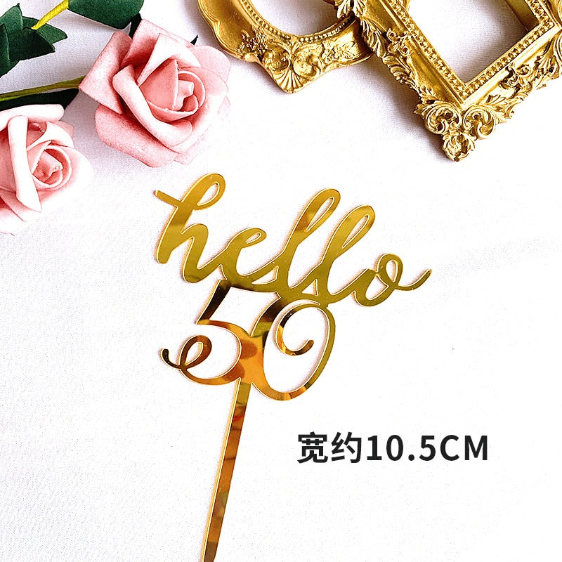 INS Black "Hello 16 18 21 30 40 "Hand Writing Happy Birthday Cake Topper for Anniversary Birthday Party Decorations Lovely Gift PartyDecorHQ