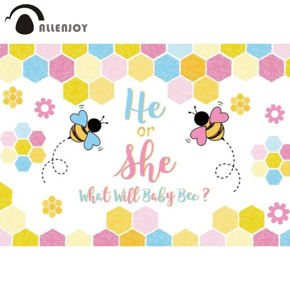 Will Baby Bee Gender Reveal Party Backdrop Colourful Birthday Honeycomb Photography Photocall Background 