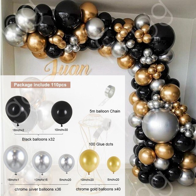 Birthday Black Gold Balloon Garland Arch Kit Happy 30 40 50 Birthday Party Decoration Adults Baby Shower Balloon Supplies PartyDecorHQ