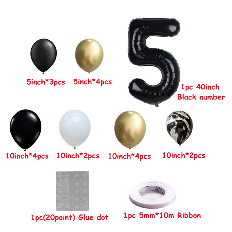 pcs inch Black Number Chrome Agate Set Figures Globos Baby Shower Birthday Party Metallic Decor Balloon 