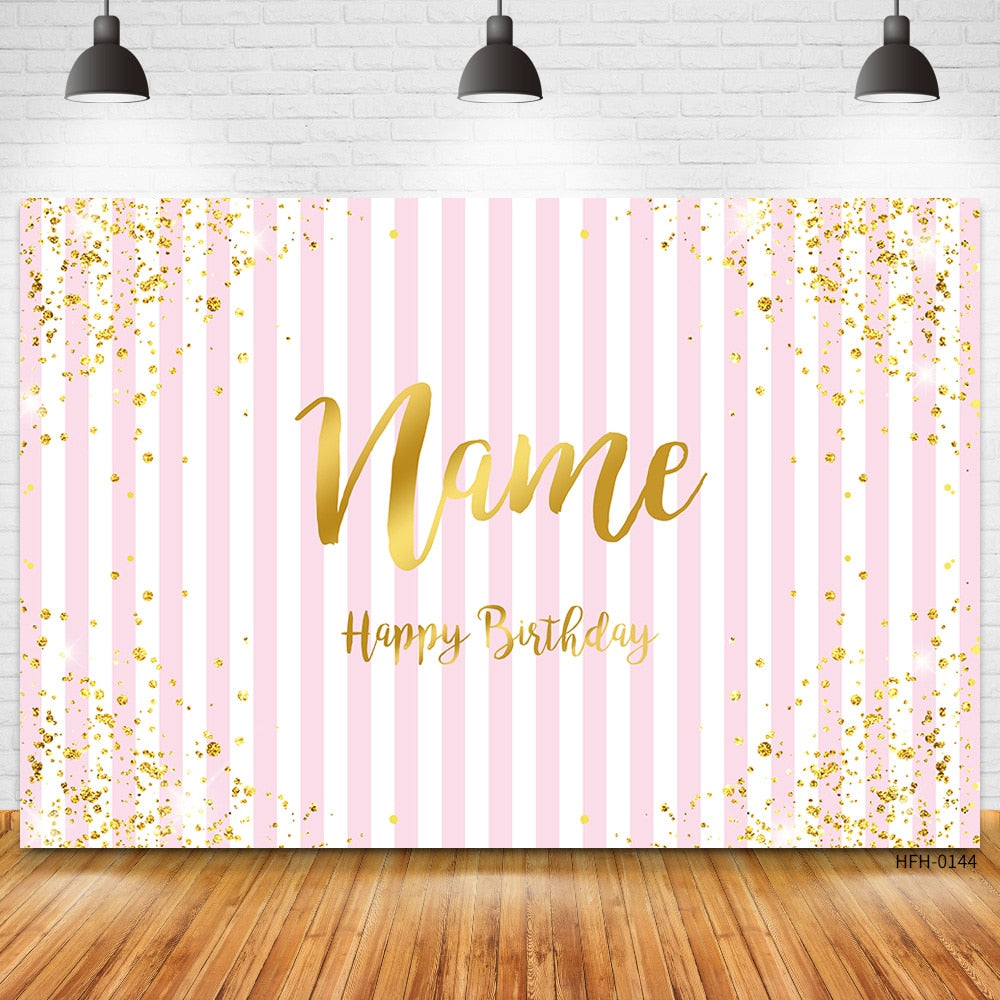 Custom Name Gold Glitter Birthday Party Banner Backgrounds Baby Shower Child Kid Diy Photography Backdrop Photo Studio Prop 