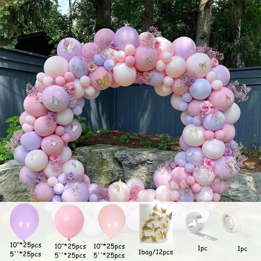 pcs Macaron Pink Purple Orange Balloon Garland Butterfly Arch Wedding Valentine's Baby Shower Birthday Party Background Decor Inflatable Decorations