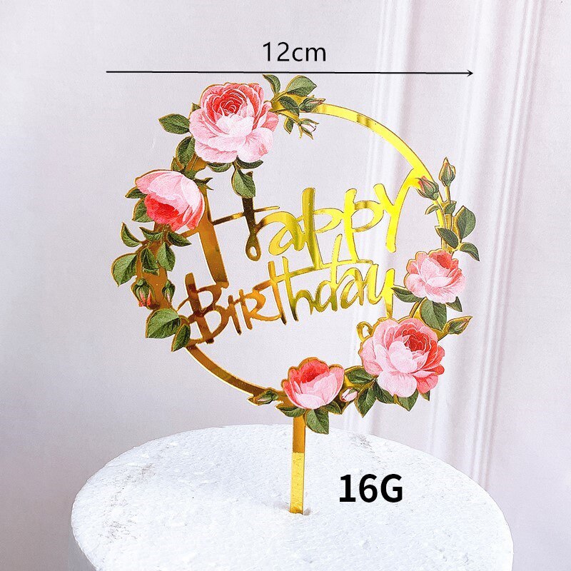 Rose Gold Birthday Party Cake Decorating Tools Happy Girl Boy Acrylic Topper Baby Shower Dessert Accessories 