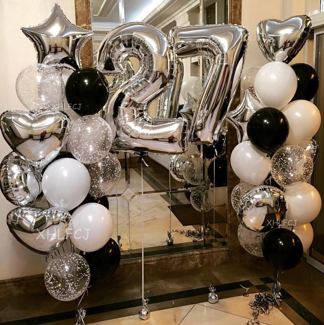 Large Silver Black Helium Number Balloons confetti Latex Ballon Wedding Decoration Baby Shower Birthday Party Metal Decor Globos PartyDecorHQ