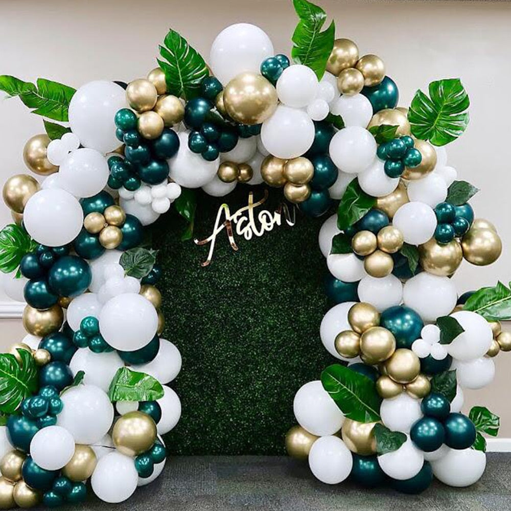 pcs Teal Blue Balloon Garland Arch Kit Double Layer Balloons Chrome Latex Leaves Birthday Party Kids Jungle Safari Decor Inflatable Decorations