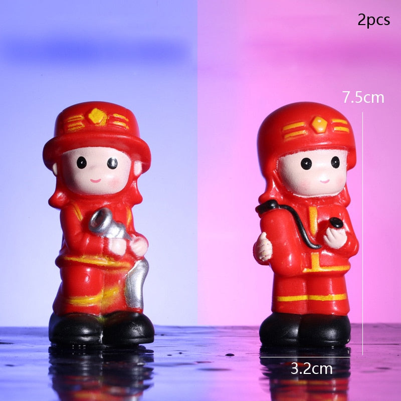 Cartoon Boy Fire truck Doll Ornaments Cake Topper Children's Birthday Party Extinguishing Hero Decoration Cakes Baking 