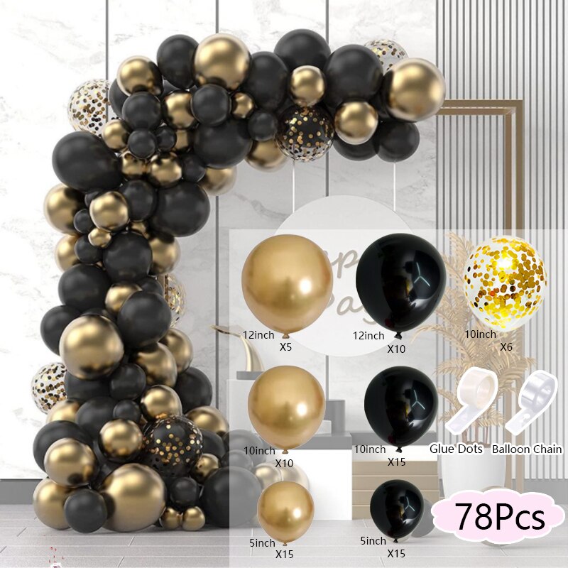 Balloons Arch Set Black Gold Confetti Balloon Garland Birthday Party Wedding Baby Baptism Shower Kit Decoration Inflatable Decorations