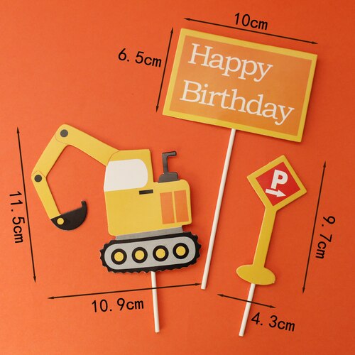 Construction Site Crane Tractor Birthday Cake Decor Topper Party Boy Baby Shower 