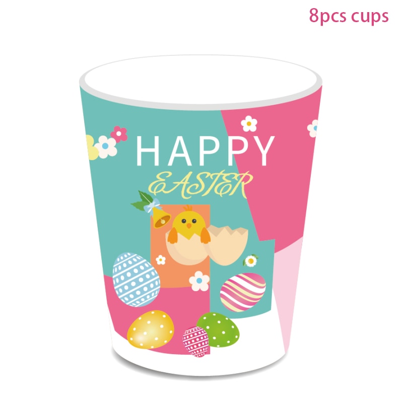 WEIGAO Pink Rabbit Candy Bags Easter Party Decorations Bunny Egg Carrot Pattern Plate Cup Napkin Happy Favors 