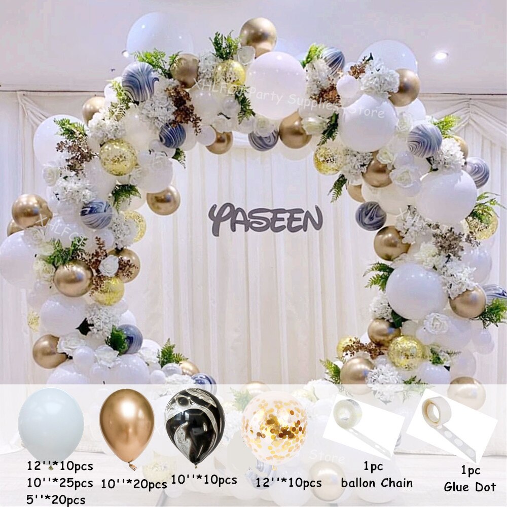 97pcs/lot White Gold Latex Balloons Arch Kit Black Agate Garland Balloons Baby Shower Supplies Backdrop Wedding Party Decoration PartyDecorHQ