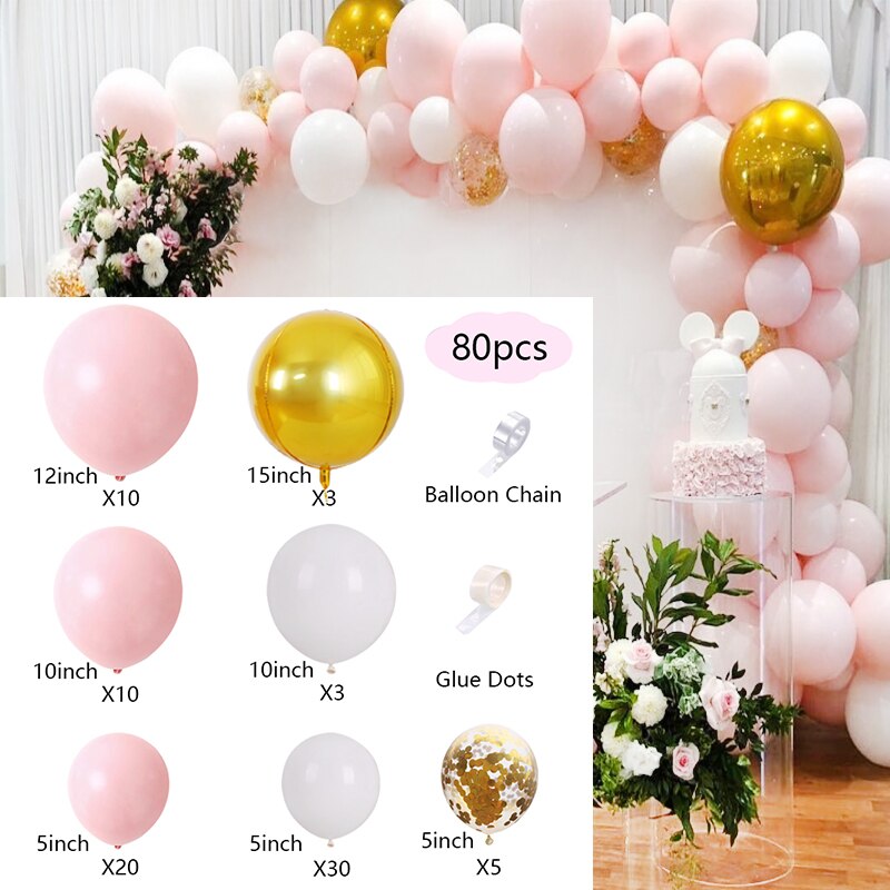 Balloons Arch Set Pink White Gold Confetti Balloon Garland Baby Baptism Shower Wedding Birthday Party Decoration Inflatable Decorations