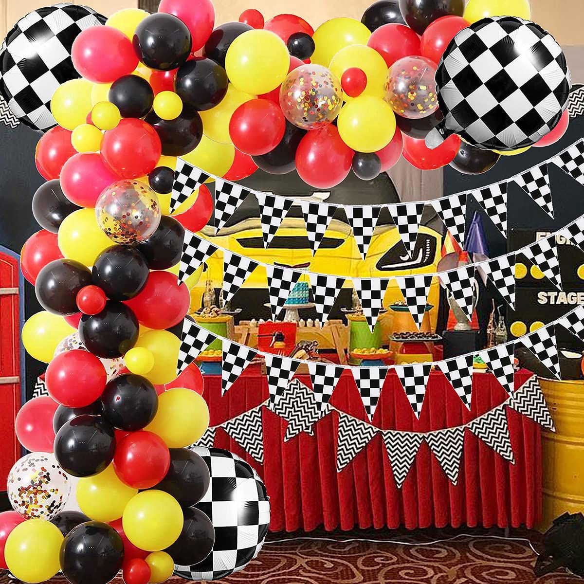 Racing Theme Birthday Party Decoration Balloon Garland Arch Kit Black Red Yellow Kids Baby Shower Supplies Inflatable Decorations