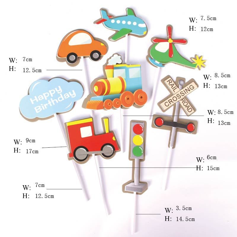 Happy Birthday Cake Topper Car Plane Traffic Light Wedding Decor Flag Kids Party DIY Baking Supplies Cupcake Toppers Baby Shower PartyDecorHQ