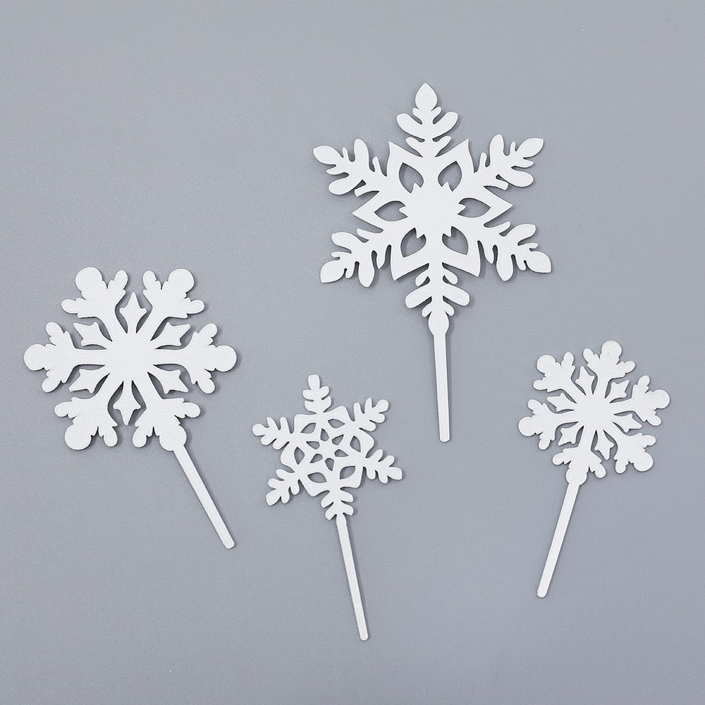 Pcs Acrylic Christmas Snowflake Cake Toppers Ice Princess Cupcake Kids Happy Birthday Party Decorations Xmas 