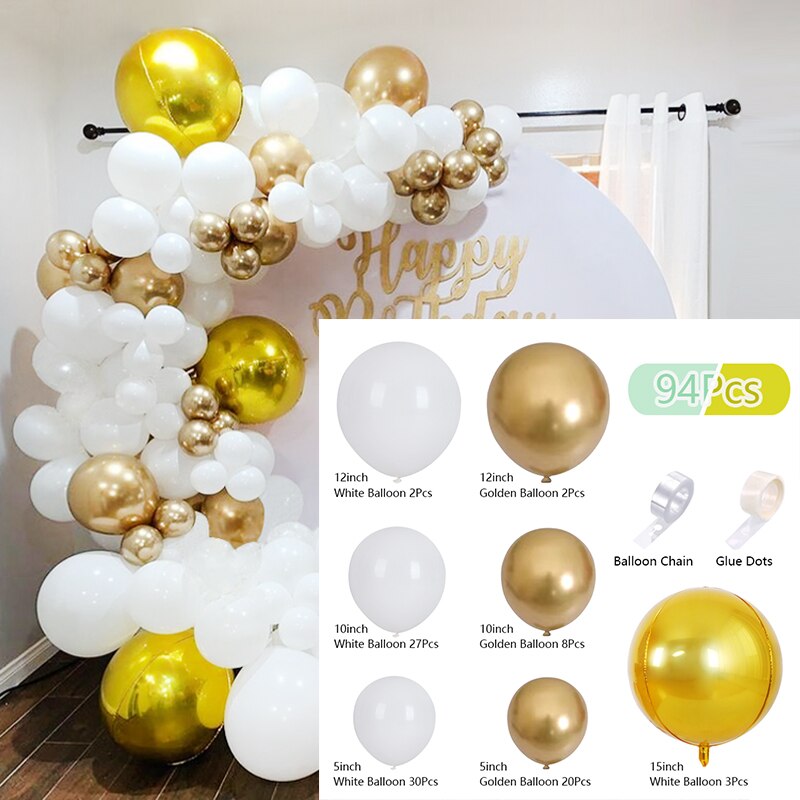 Balloons Arch Set White Gold Balloon Garland Birthday Party Kit Baby Baptism Shower Wedding Decoration Inflatable Decorations