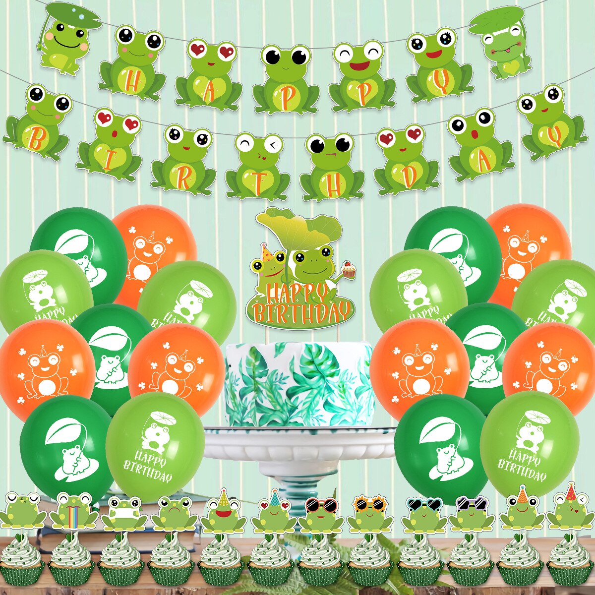 Frog Theme Birthday Party Decoration Frog Happy Birthday Banner Cake Topper Hanging Swirls Tassel Honeycomb Ornaments for Kids PartyDecorHQ