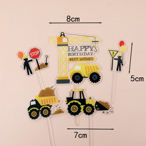 Engineering Vehicle Cake Decor Digging Machine Toppers Crane Decors Happy Birthday Party Kids Boys Toys 