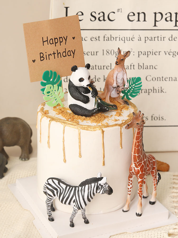 Pandas Giraffes Safari Animals Cake Topper Decoration Happy Birthday Jungle Kids Doll 