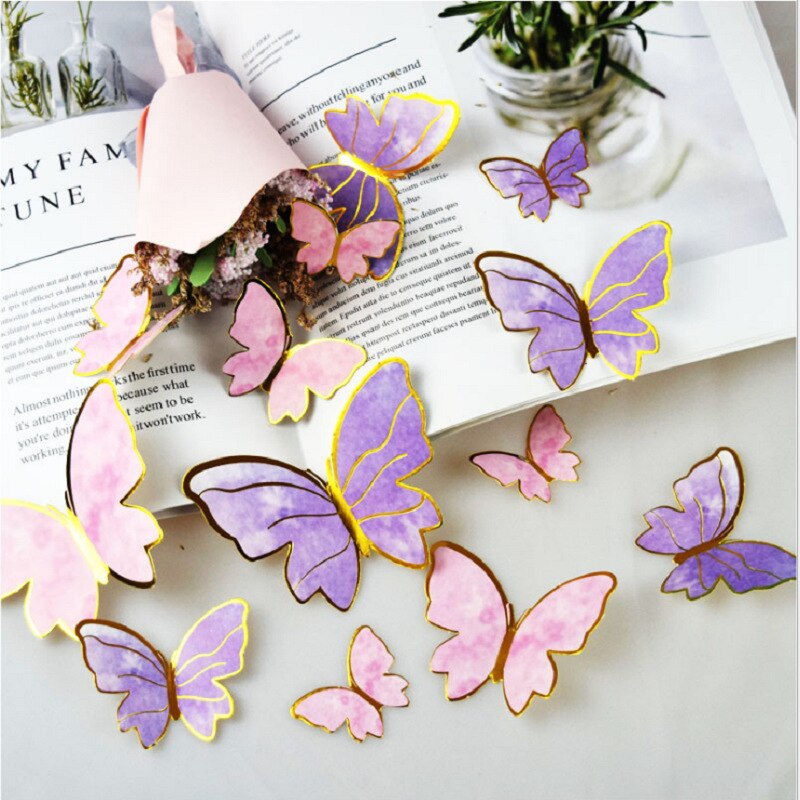 New Happy Birthday Cake Topper Butterfly Handmade Painted Decoration Tools Wedding Party Baby Shower 