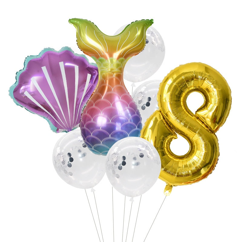 Pcs/Set Mermaid Party Number Foil Balloon Combination Baby Shower Birthday Decorations Helium Balloons 