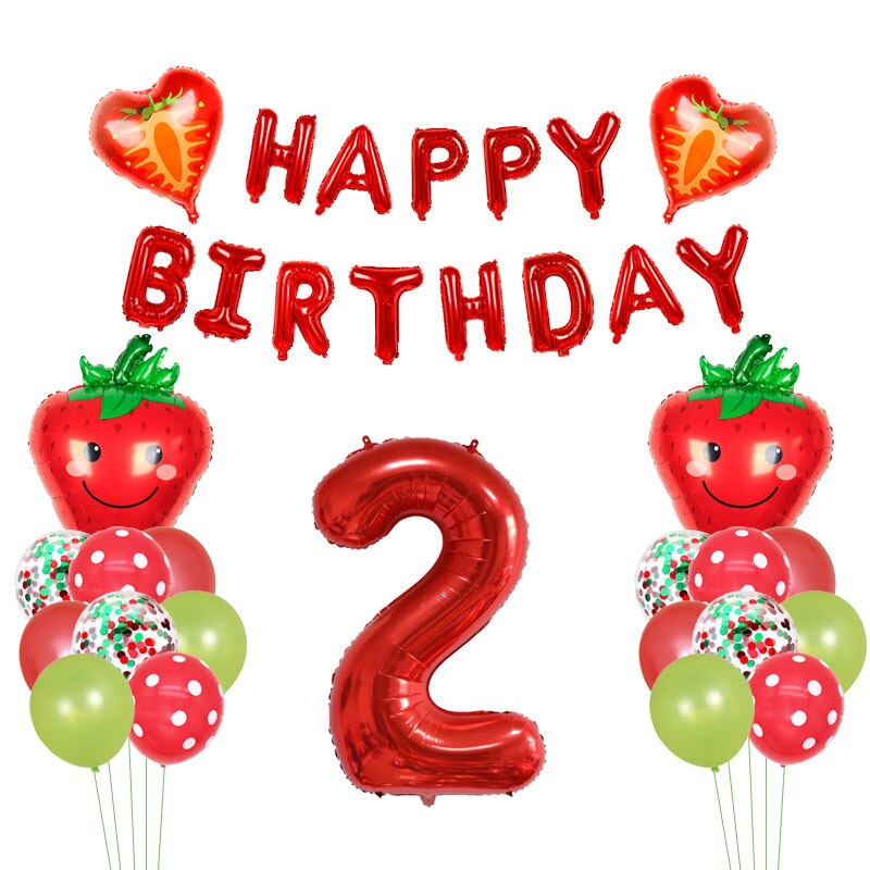 Strawberry Theme Years Old Birthday Party Decoration Balloon Set Number Foil Girl Supplies 