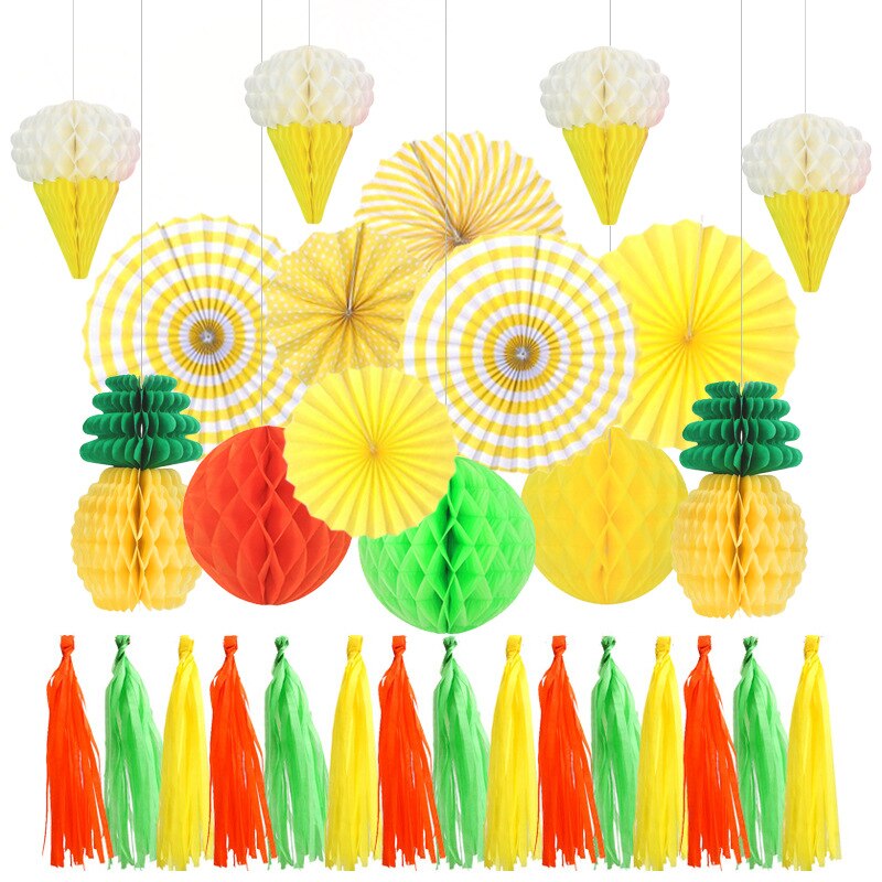 Summer Ice Cream Honeycomb Ball Decoration Set Paper Fan Flower Tassel Girl Birthday Baby Shower Party Supplies 