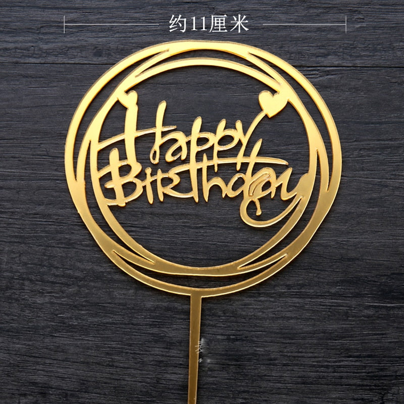 PC Happy Birthday Cake Topper Gold Black Silver Acrylic Flag Personalise happy birthday Letter Toppers Baking Decoration 