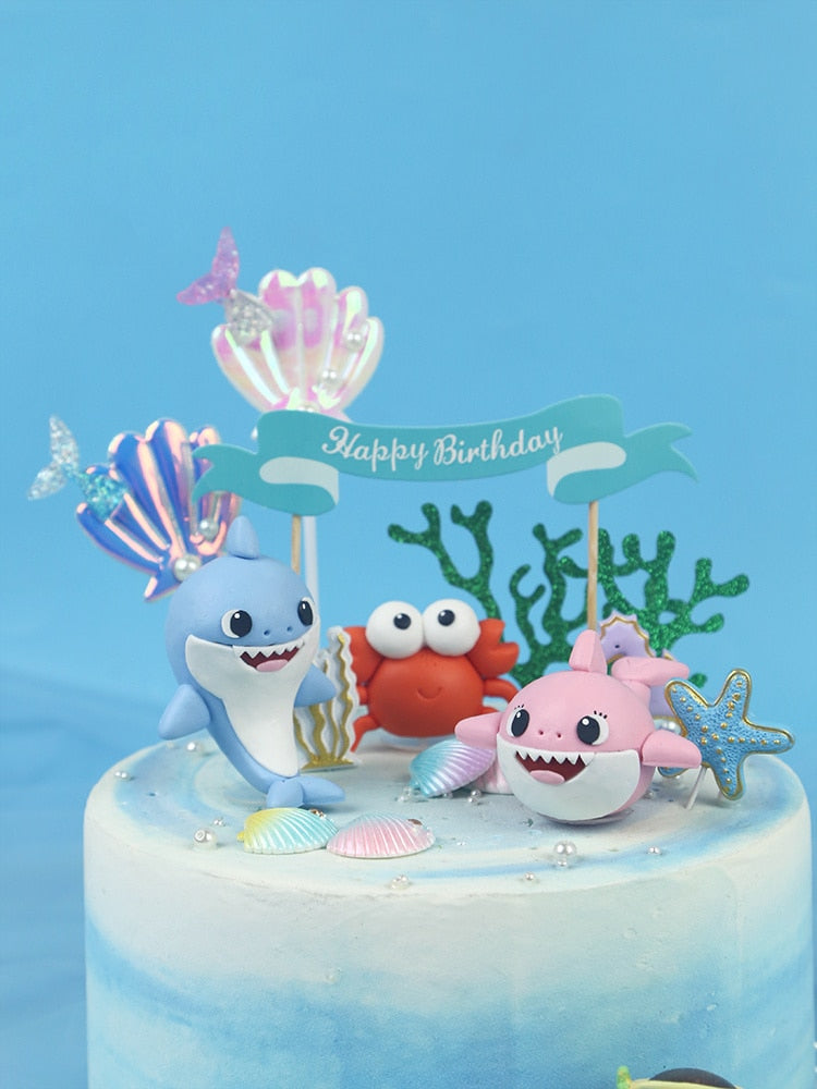 Cake Decoration Marine Animal Series Cute Shark Children's Gift Dessert Table Dress Toppers Happy Birthday 