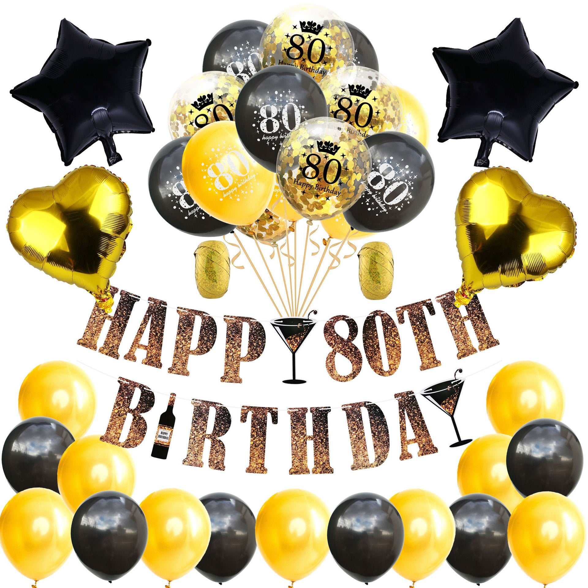 Gold Black Happy Birthday Banner Balloon Set Star Heart Foil st- th Boy Girl Men Women Decoration Inflatable Party Decorations