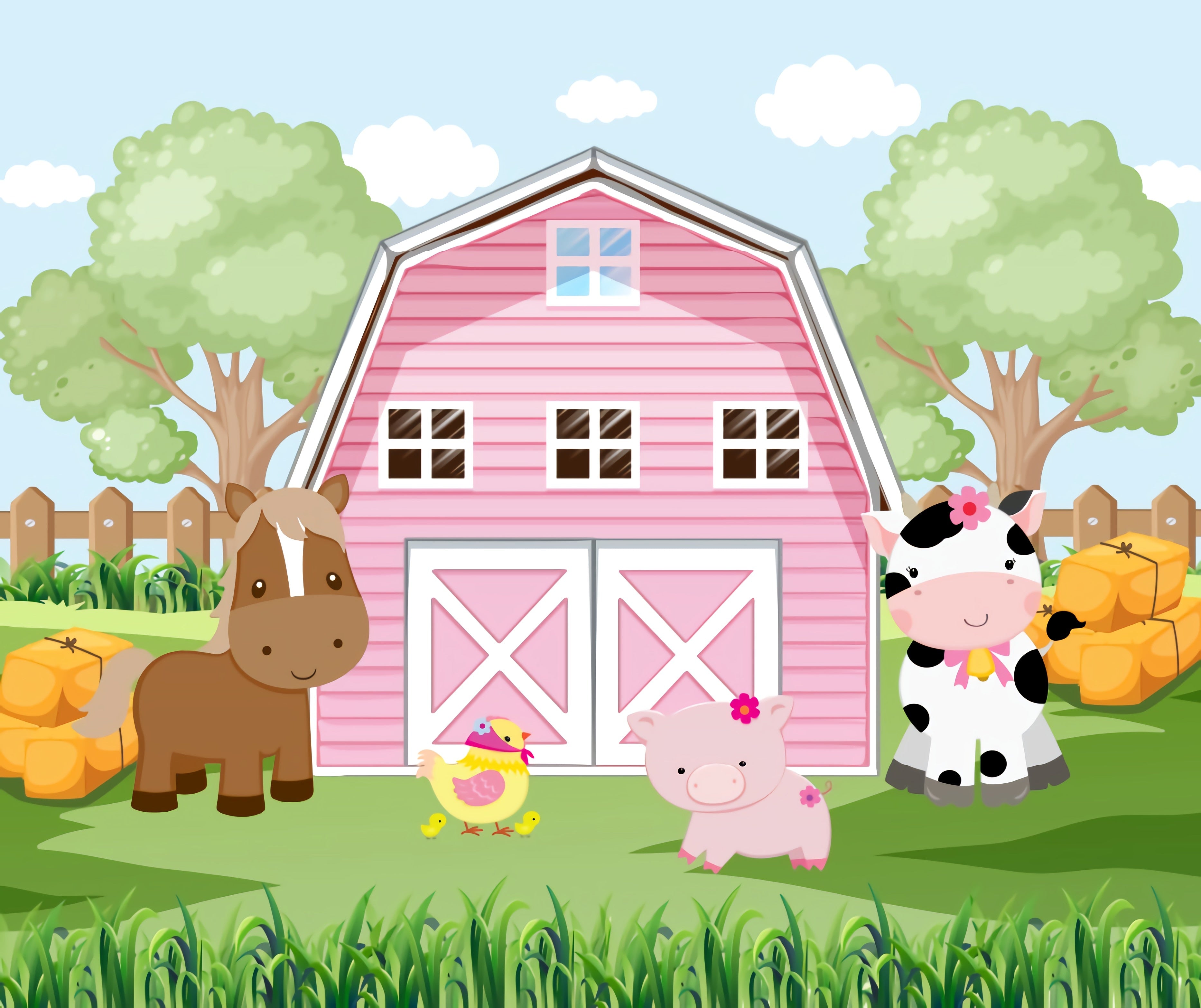 Kids Birthday Backdrop Pink Farm Animals Photography Background Newborn Baby shower Barnyard Party Decoration 