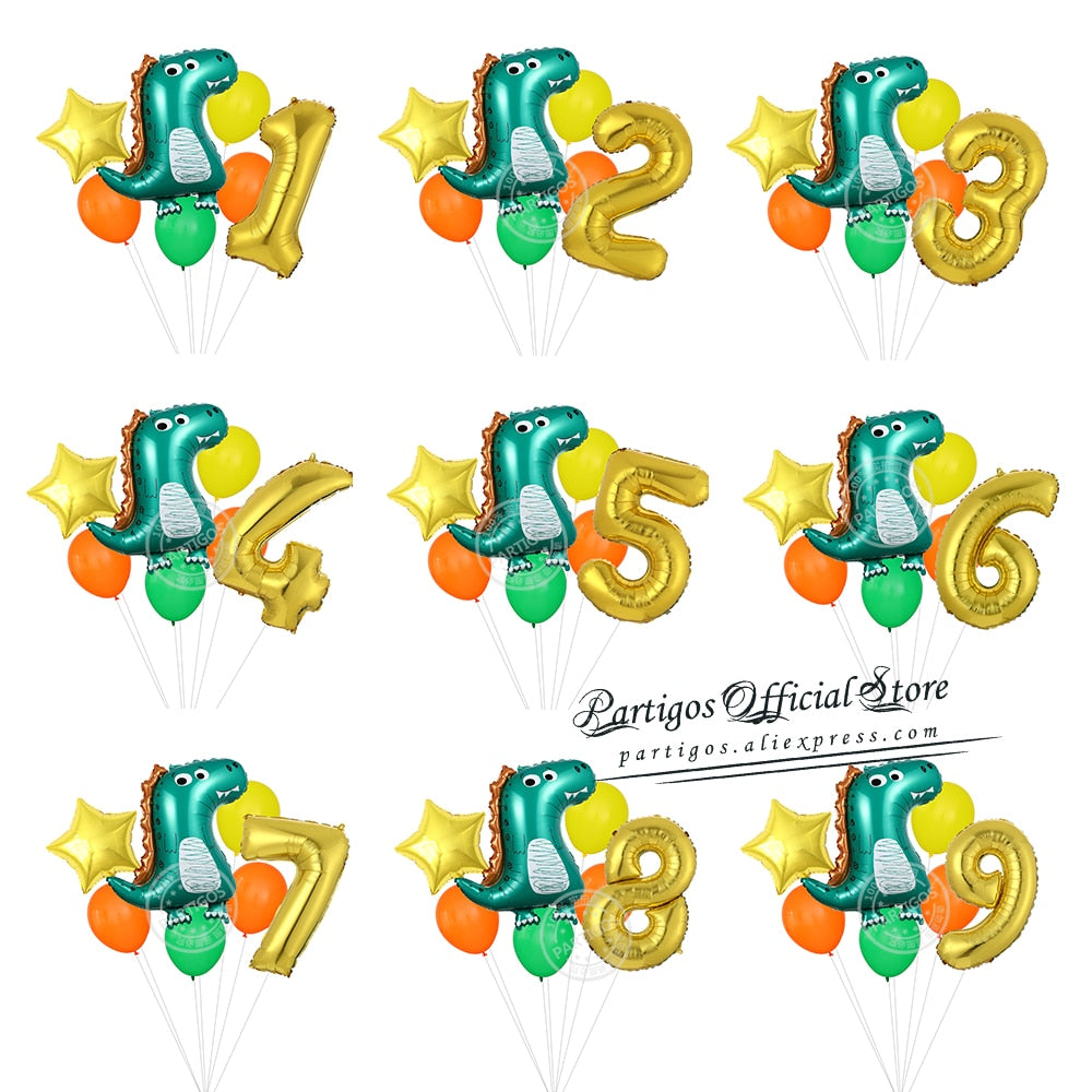 set Dinosaur Foil Balloons inch foil Number Globos Party Jungle Jurassic dragon boys Birthday Decors 