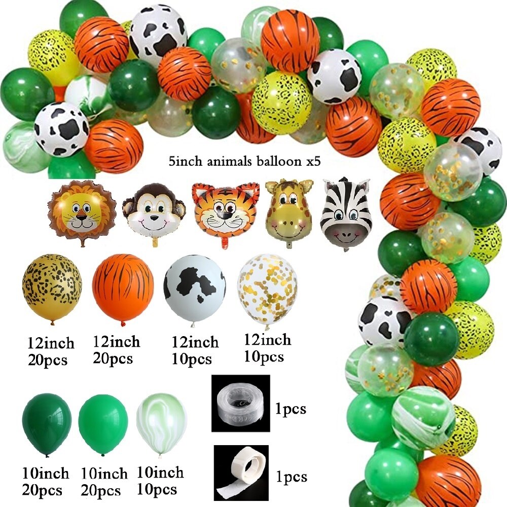 Jungle Wildlife Aluminum Foil Balloon Garland Baby Shower One Year Old Birthday Decoration Green Arch Kit Party Supplies Inflatable Decorations